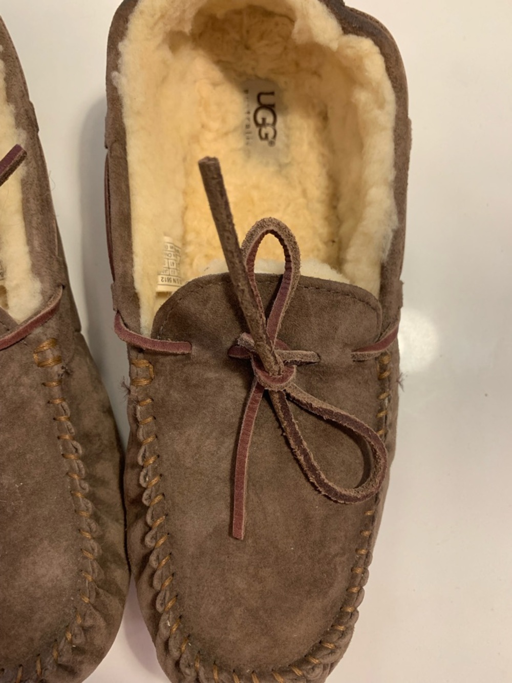 UGG Cream Shearling Lined Slip-On with Brown Logo Made in Australia. 10/41/27